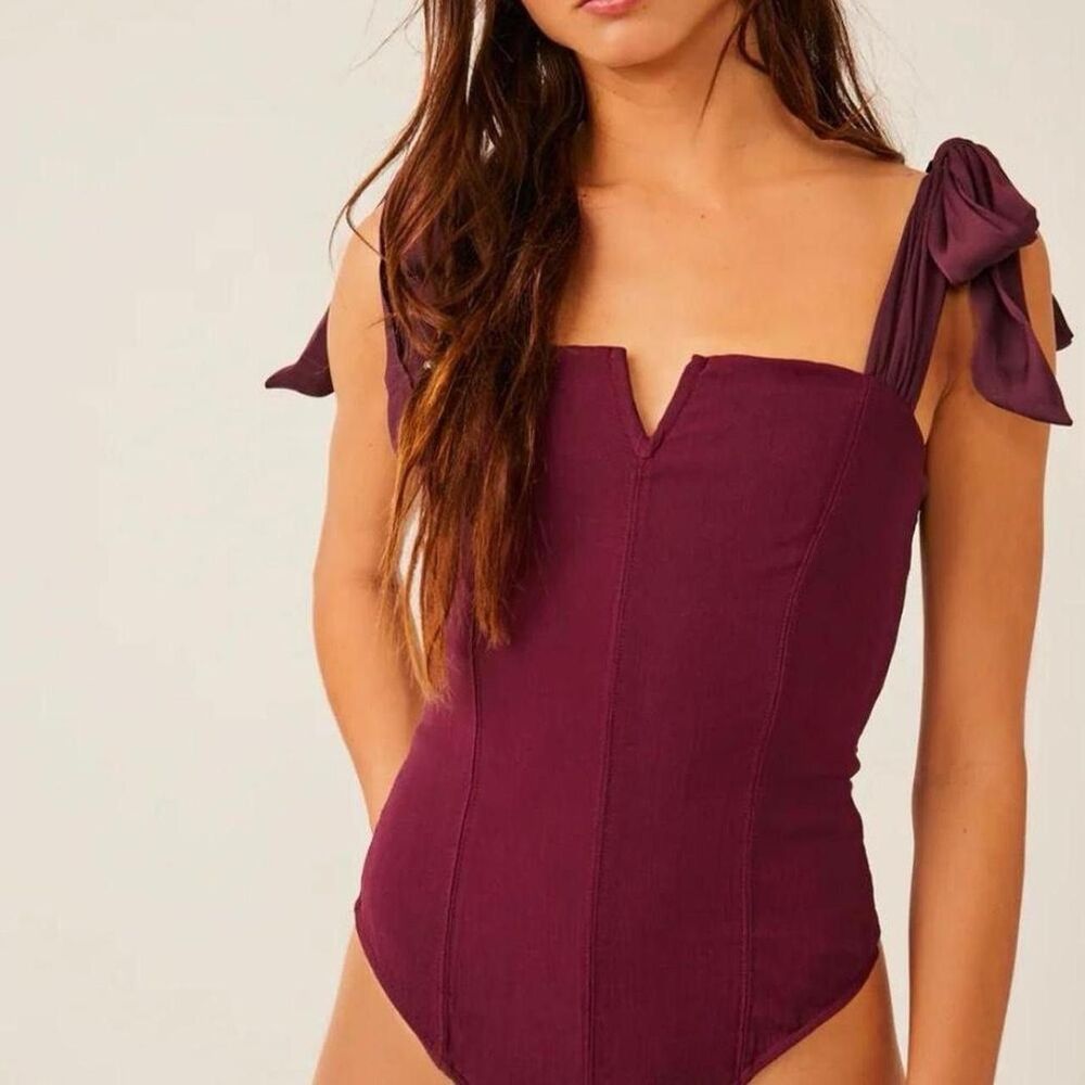 Free People / Intimately FP Lola Tie Shoulder Bodysuit Top Sz XL Burgundy New